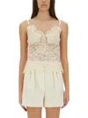 Rabanne Top In Pizzo Beige Semi Trasparente In Ivory