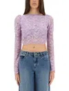 Rabanne Lavender Lace-effect Top With Boat Neckline In Lilac