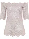 Rabanne Off-the-shoulder Lace Top With Floral Patterns In Pink