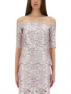 Rabanne Off-the-shoulder Lace Top With Floral Patterns In Pink