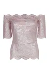 Rabanne Foiled Metallic Stretch Lace Off The Shoulder Top In Pink