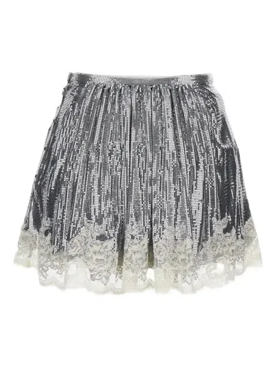 Rabanne Lace-trim Mini Skirt In Silver