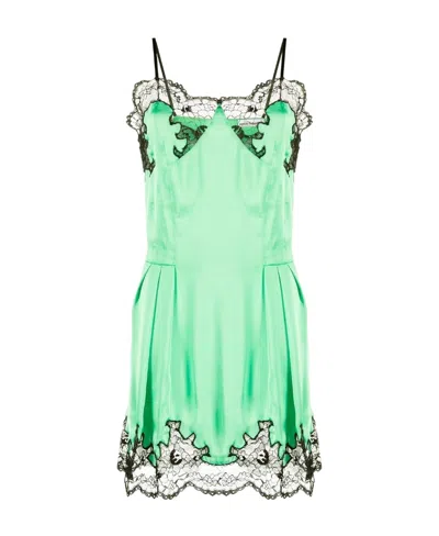 Rabanne Lace-trim Pleated Slip Dress In Green