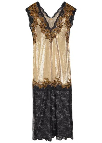 Rabanne Lace-trimmed Embellished Chainmail Gown In Brown