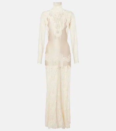 Rabanne Lace-trimmed Maxi Dress In Weiss