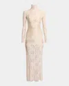 Rabanne Lace Turtleneck Long-sleeve Illusion Maxi Dress In Ivory