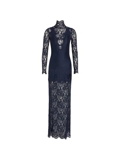 Rabanne Lace-panelled High-neck Maxi Dress In Blue