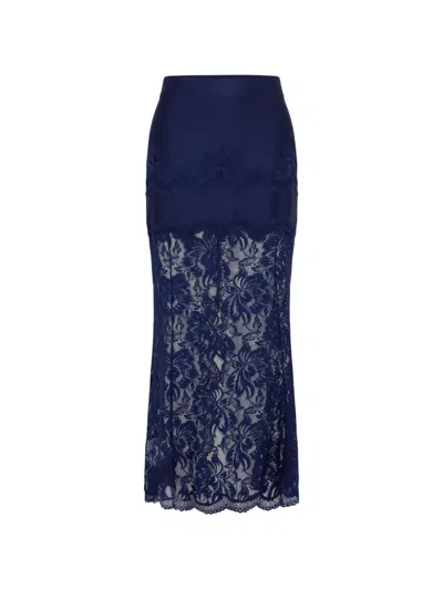 Rabanne Lace-panelled Jersey Midi Skirt In Blue