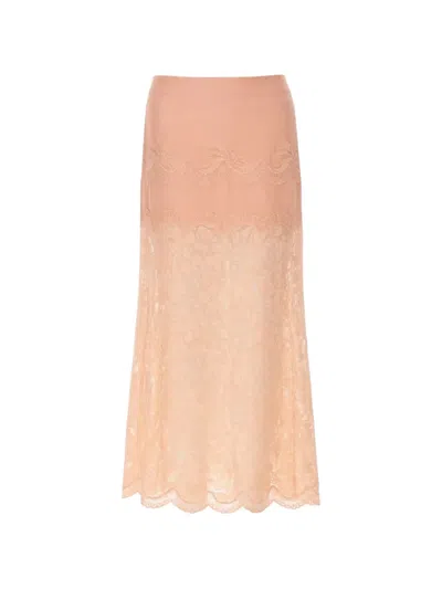 Rabanne Lace Overlay Skirt Scalloped Hem Sheer Detailing In Pink