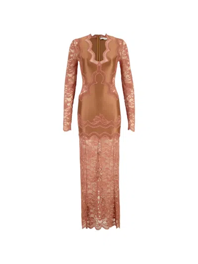 Rabanne Lace-panelled V-neck Maxi Dress In Orange