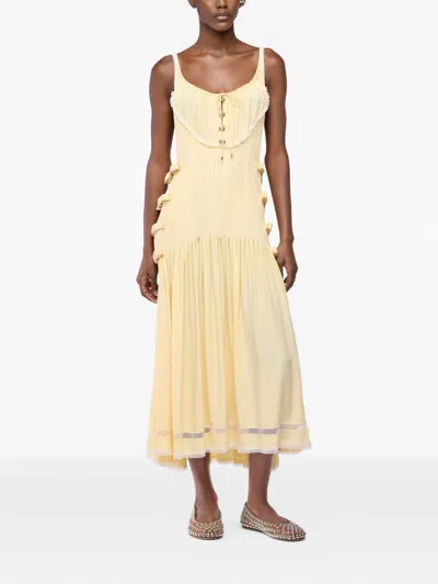 Rabanne Lace-trim Midi Dress In Yellow