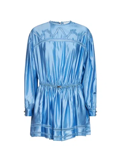 Rabanne Sunset Blue Viscose And Silk Satin Mini Dress With Lace In Multi