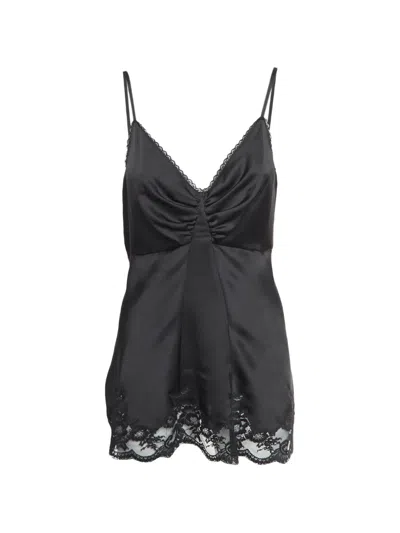 Pre-owned Rabanne Lace-trim Satin Blouse In Black