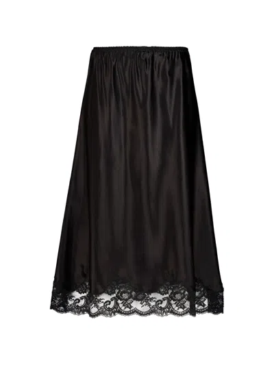 Rabanne Lace-trim Satin Midi Skirt In Black