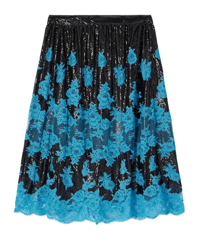 Rabanne Lace-trimmed Chainmail Midi Skirt In Blue