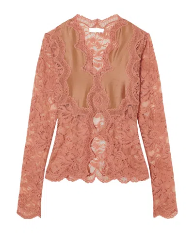 Rabanne Lace-trimmed Stretch-satin Blouse In Pink