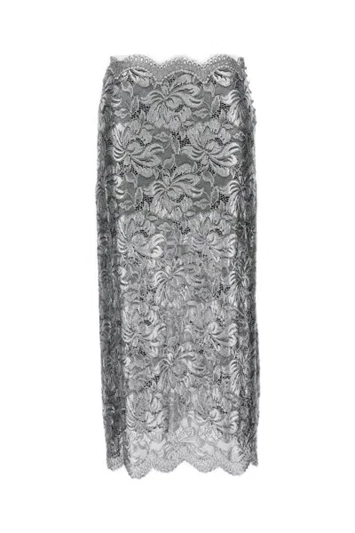 RABANNE LACQUERED TRANSPARENT LACE MAXI SKIRT