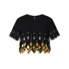 Rabanne Paillette Fringe Short Sleeve Crop Top In Black
