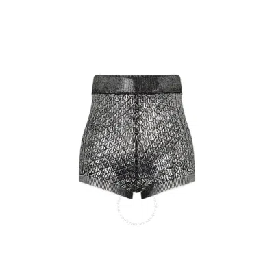 Rabanne Ladies Black Metallic Effect Ribbed Knit Shorts