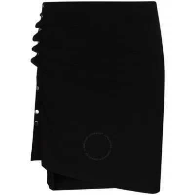 RABANNE RABANNE LADIES BLACK RUCHED-DETAIL ASYMMETRIC MINISKIRT