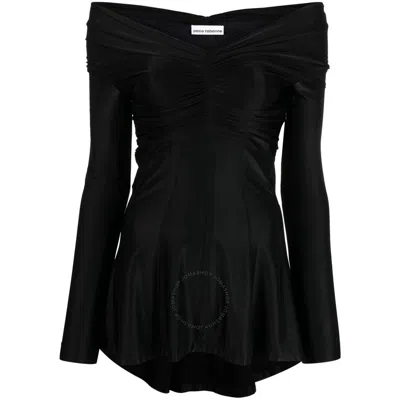 Rabanne Ladies Black Ruched Off-shoulder Flared Top