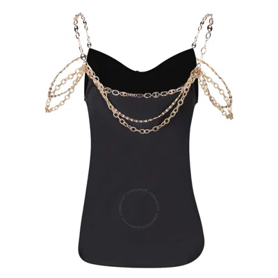 Rabanne Ladies Black Top Embellished With "eight" Signature Chain