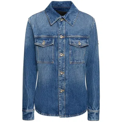 Rabanne Ladies Denim Stone Denim Shirt With 1969 Metal Discs Details In Blue