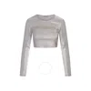 Rabanne Silver Long-sleeved Crop Top With Logo In Grey