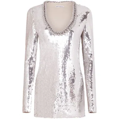 Rabanne Beaded-neckline Sequin-embellished Minidress In Grey