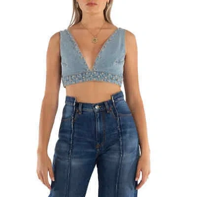 Pre-owned Rabanne Ladies Light Blue Denim Studded Denim Bralette In Multicolor