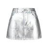 Rabanne Metallic Denim Miniskirt In Silver Tone