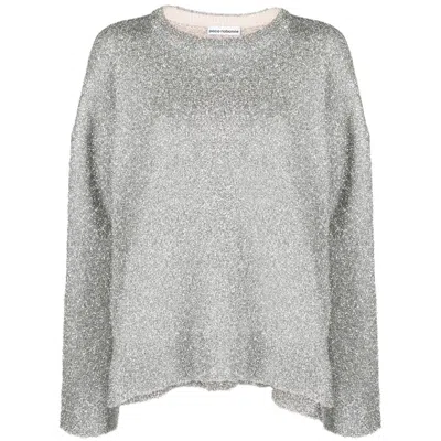 Rabanne Ladies Light Silver Metallic Tinsel-finish Jumper In Silver Tone