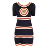 Rabanne Striped Scoop-back Dress In Blue/gold Tone