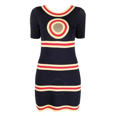 Rabanne Striped Scoop-back Dress In Blue/gold Tone