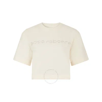 RABANNE RABANNE LADIES NUDE LOGO-EMBROIDERED CROPPED T-SHIRT