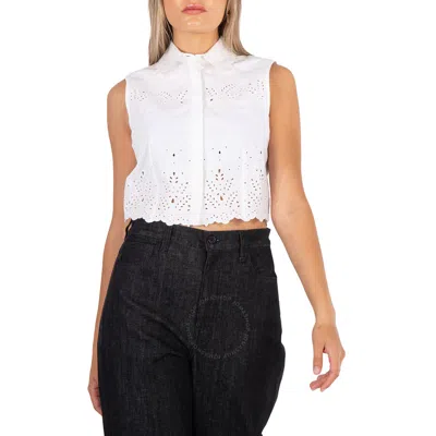 Rabanne Ladies Optical White Sleeveless Crop Top