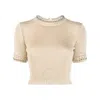 Rabanne Ladies Shiny Beige Stud-detailed Knitted Top In Neutral