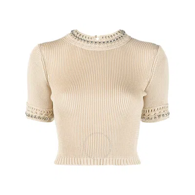Rabanne Ladies Shiny Beige Stud-detailed Knitted Top