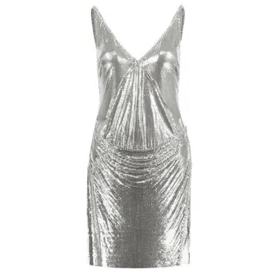 Rabanne Ladies Silver Chainmail V-neck Minidress In Silver Tone