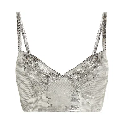 Rabanne Ladies Silver Perforated Sweetheart Neck Cropped Top In Silver Tone
