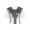 Rabanne Cropped Cotton-jersey And Chainmail T-shirt In White/silver Tone