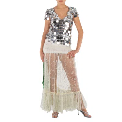 Rabanne Ladies The Iconic Silver Sparkle Discs Top In Metallic