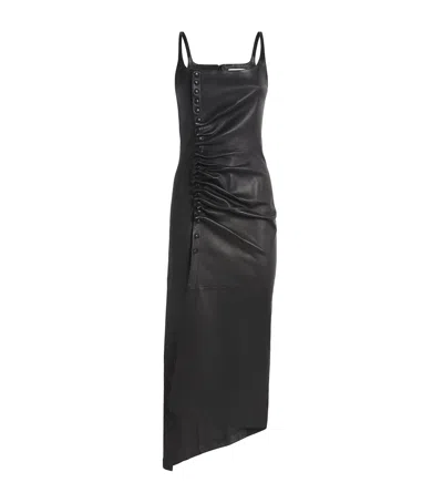 Rabanne Lambskin Draped Midi Dress In Black