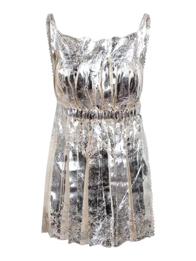 Rabanne Laminate Pleated Satin Top