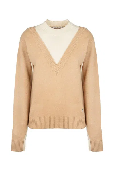 Rabanne Layered Crewneck Jumper In Beige