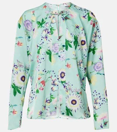 Rabanne Layered Floral Satin Blouse In Blue