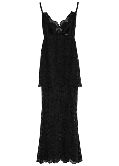 Rabanne Layered Lace Maxi Dress In Black