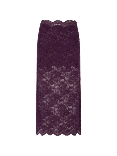 Rabanne Floral Lace Midi Skirt In Burgundy