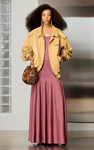 Rabanne Leather Bomber Jacket In Yellow