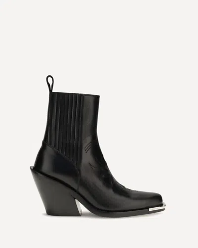 Rabanne Leather Cowboy Ankle Boots In Black